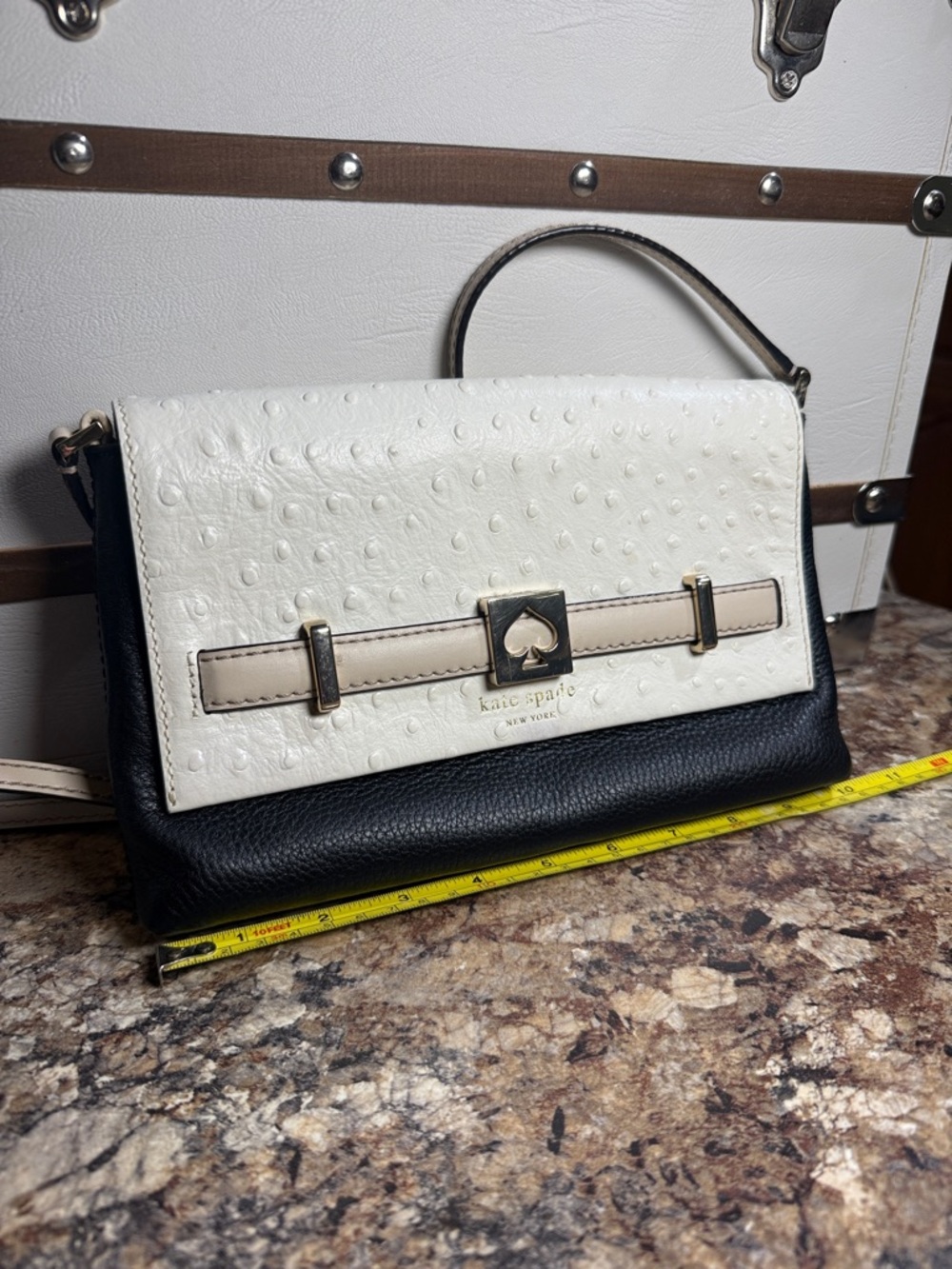 kate spade White, Black and Beige faux ostrich Leather Shoulder Bag
